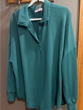 Teal textured Knit Pullover Shirt